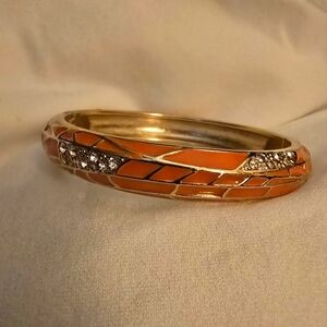 Elegant Orange and Gold Hinged Bangle Bracelet